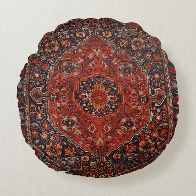 Persisch-Joshan-Rot-Rost-Blau  Rundes Kissen (Vorderseite)