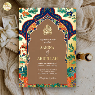 Persische Blumenintarsien Beige Muslimische Hochze Folieneinladung