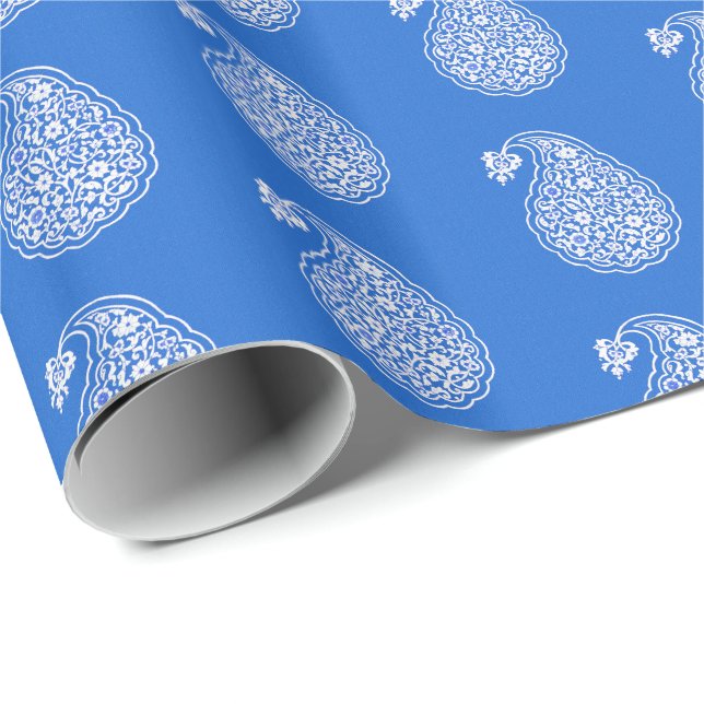 Persische Fliese Paisley - Weiß auf Kobaltblau Geschenkpapier (Rolleneckpunkt)