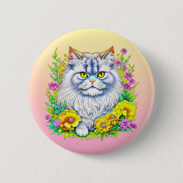 Persische Katze bei Blume Personalisiert Button