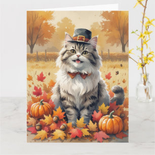 Persische Katze im Herbst hinterlässt Erntedank Ku Karte