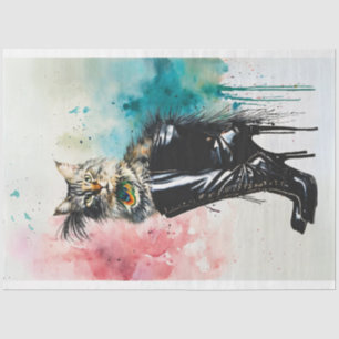 Persische Katze in Black Boot Decoupage Seidenpapier
