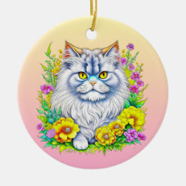 Persische Katze in Blume Personalisiert Weihnachte Keramik Ornament
