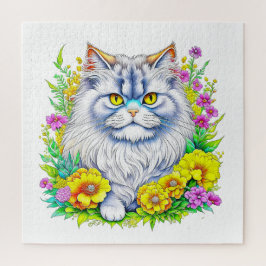 Persische Katze in Gelb und Rosa Blume