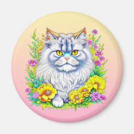 Persische Katze in Gelb und Rosa Blume Magnet