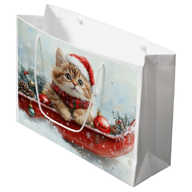 Persische Katze in Sledge Let it Schnee Weihnachte Große Geschenktüte (Vorderseite Schrägansicht)