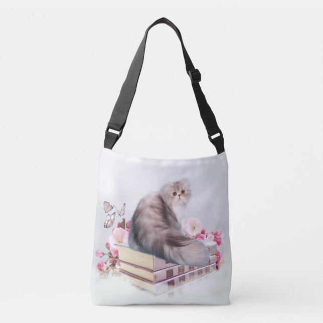 Persische Katze mit Büchern Tragetaschen Mit Langen Trägern (Vorderseite)