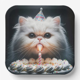Persische Katze mit Geburtstagskuchen Pappteller