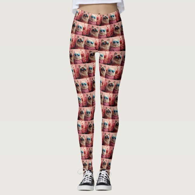 Persische Katze mit Herz-Rose Valentinstag Leggings (Vorderseite)