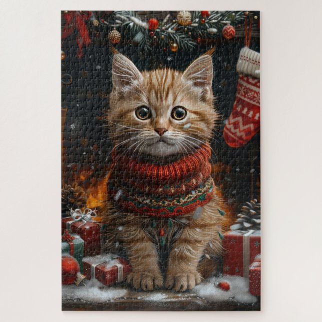 Persische Katze mit Weihnachtsgeschenken Kamin (Vertikal)