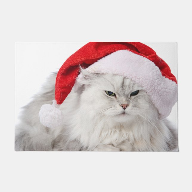 Persische Katze mit Weihnachtsmannmütze Doormat Fußmatte (Vorderseite)