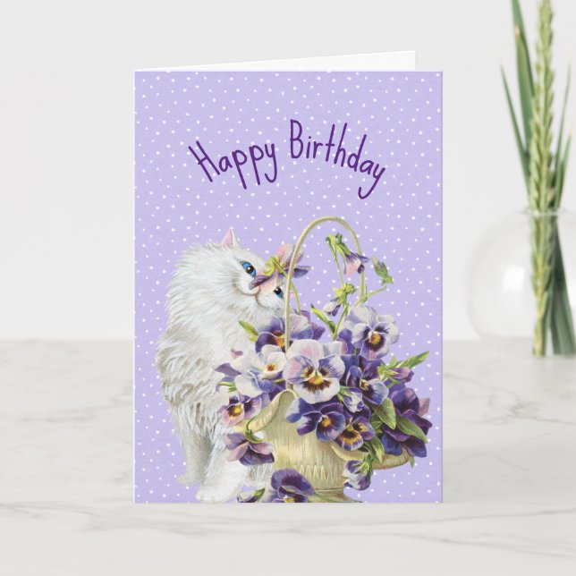 Persische Katze und Pansy Basket Karte (Vorderseite)