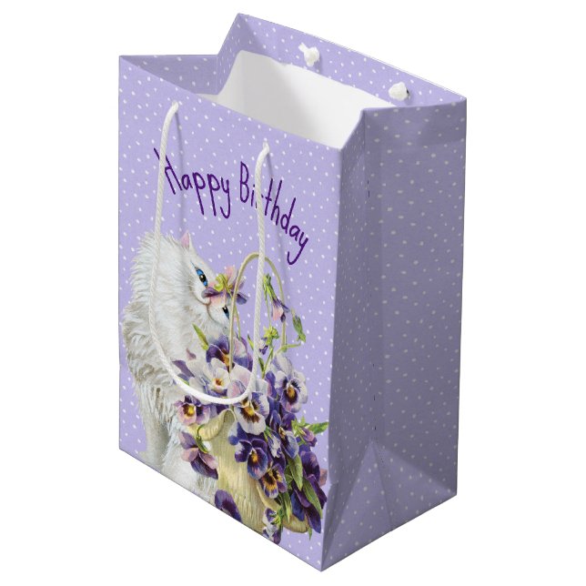 Persische Katze und Pansy Basket Mittlere Geschenktüte (Vorderseite Schrägansicht)