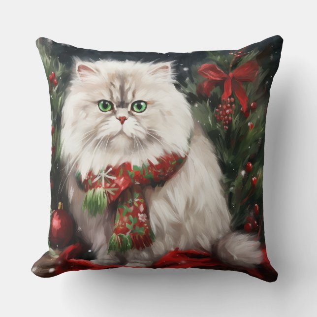 Persische Katze zu Schnee Weihnachten Kissen (Vorderseite)