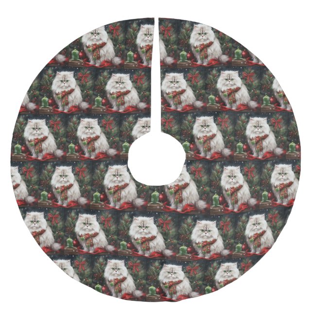 Persische Katze zu Schnee Weihnachten Polyester Weihnachtsbaumdecke (Vorderseite)