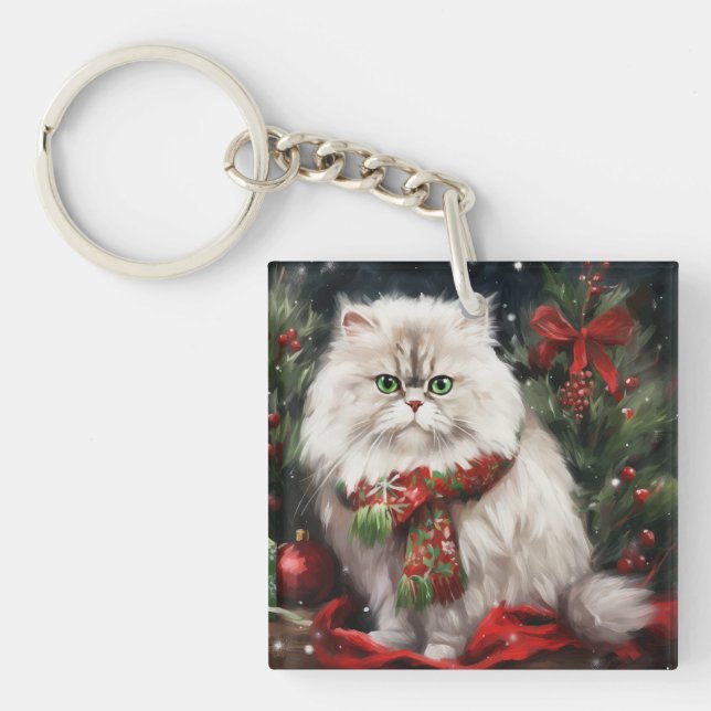 Persische Katze zu Schnee Weihnachten Schlüsselanhänger (Vorderseite)