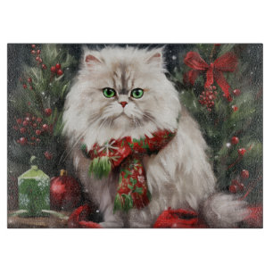 Persische Katze zu Schnee Weihnachten Schneidebrett