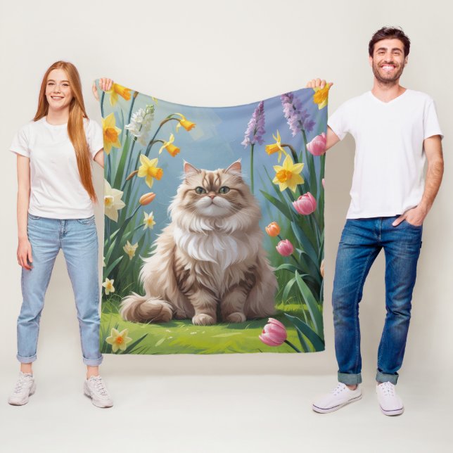 Persische Katzen Frühlingsblumen Malerei Fleecedecke (Beispiel)