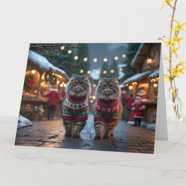 Persische Katzen Weihnachtsschneeferien Karte (Gelbe Blume)
