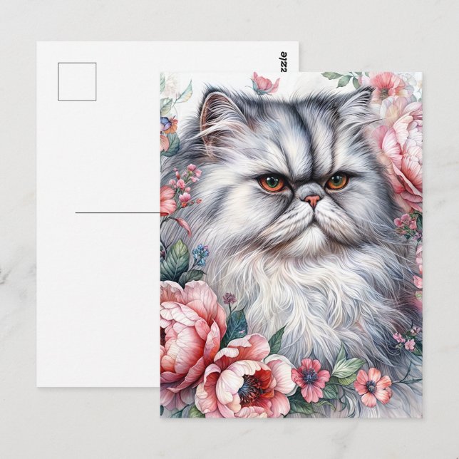 Persische Katzenrosa Blume Kunst, Dichtung und Mus Postkarte (Vorne/Hinten)