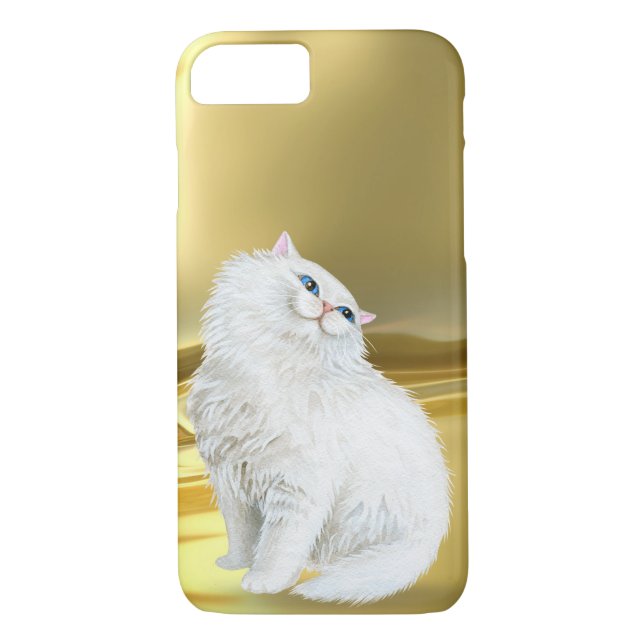Persische weiße Katze auf Goldsatin Case-Mate iPhone Hülle (Rückseite)