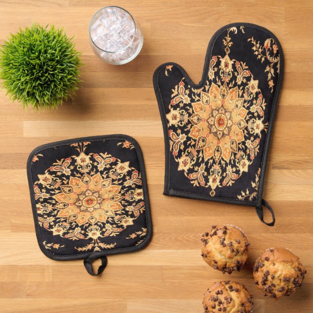 Persischer Antike, Türkischer Teppich Ofenhandschuh & Topflappen-Set (Oben Unten)