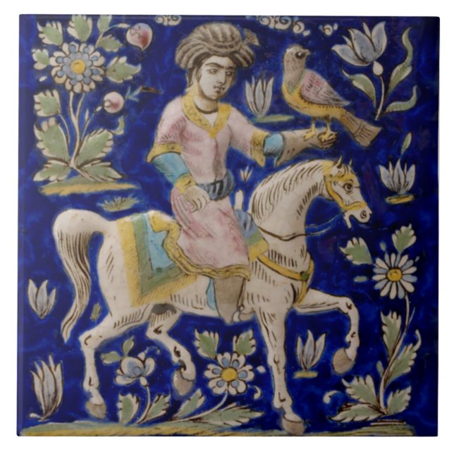 Persischer Falconer auf dem Horseback Repro Antill Fliese (Vorderseite)