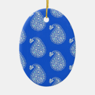 Persischer Fliesenpaisley - weiß auf blau Keramikornament