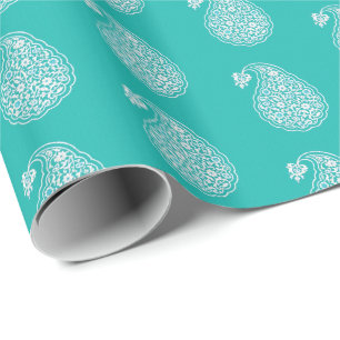 Persischer Fliesenpaisley - weiß auf türkis Geschenkpapier