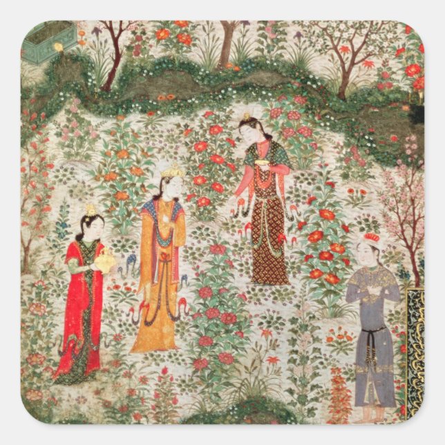 Persischer Garten, 15. Jahrhundert (mit Papier) Quadratischer Aufkleber (Vorderseite)