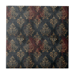 Persischer Gold Damask Noir Muster (2) Fliese