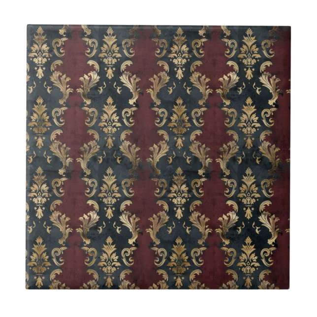Persischer Gold Damast Noir Muster (1) Fliese (Vorderseite)
