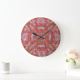 Persischer Medaillon-Botanik-Stoff-Foto Große Wanduhr