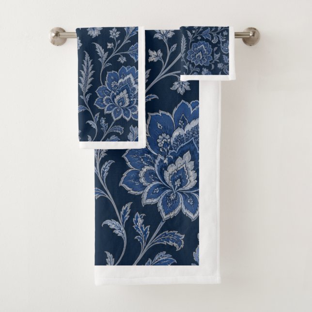 Persischer Mitternachtsgarten | Luxus Navy Blau  Badhandtuch Set (Insitu)