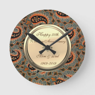 Persischer Paisley-Diamant 50. Hochzeitstag Runde Wanduhr