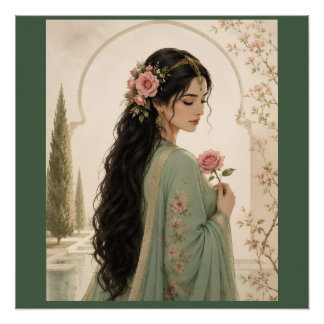 Persischer Rosen-Damenposter | Elegantes Smaragdpo Poster