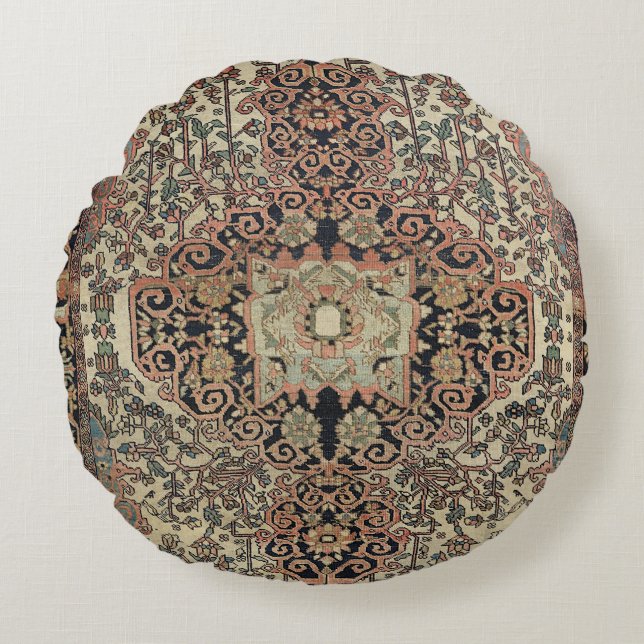 Persischer Sarouk Peach Pink Beige  Rundes Kissen (Vorderseite)