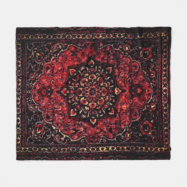 Persischer Teppichausdruck in Rose getöntes Feld Fleecedecke (Vorderseite (Horizontal))