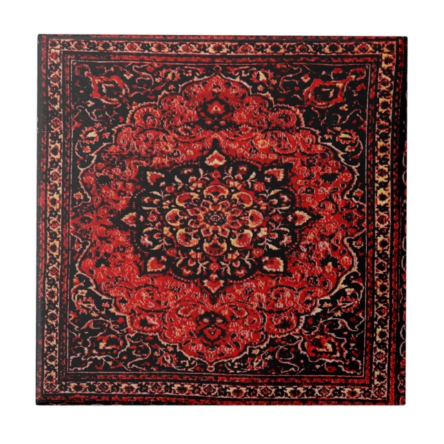 Persischer Teppichausdruck in Rose getöntes Feld Fliese (Vorderseite)