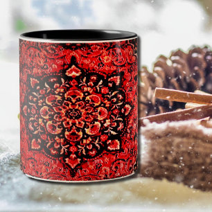 Persischer Teppichausdruck in Rose getöntes Feld Zweifarbige Tasse
