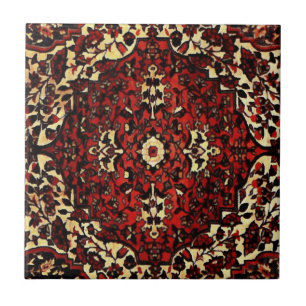 Persischer Teppichboden in dunkelrot und cremefarb Fliese