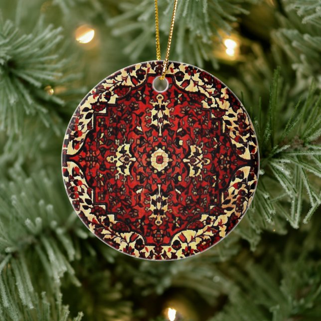 Persischer Teppichboden in dunkelrot und cremefarb Keramik Ornament (Baum)
