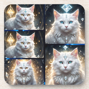 Persischer weißer Fluffy-Katze-FotoCollage, Getränkeuntersetzer