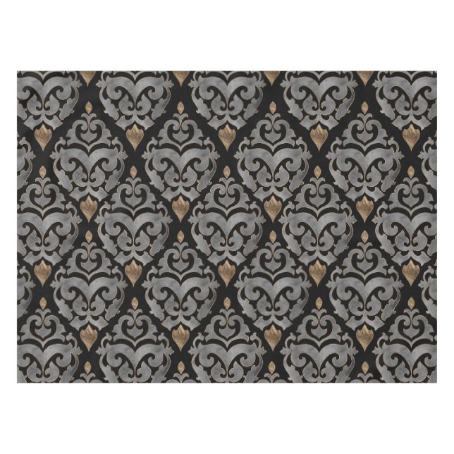 Persisches Muster - Aquarellschwarzes und -gold Tischdecke (Vorderseite (Horizontal))