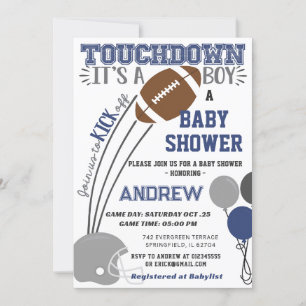 Persoanal Touchdown Navy Blue Football Baby Dusche Einladung
