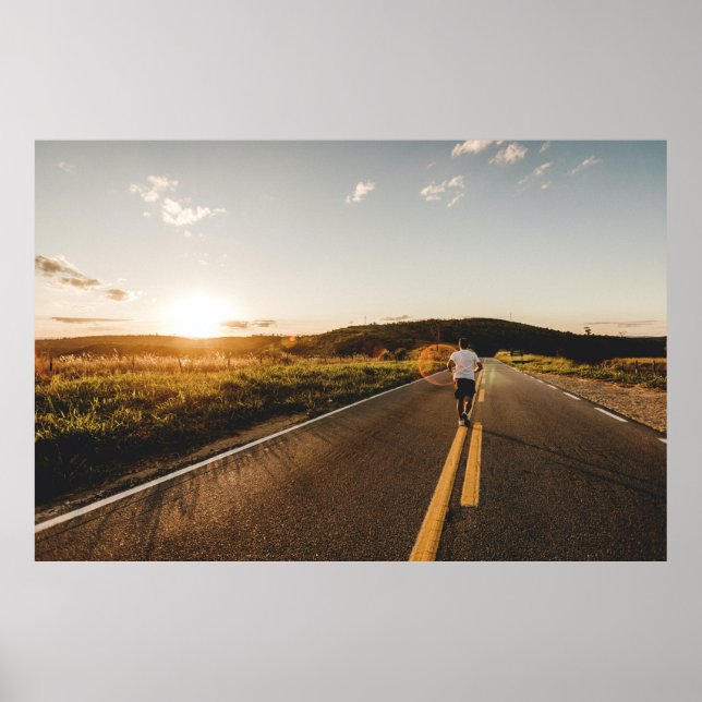 Person, die morgens auf der Straße läuft Poster (Vorne)