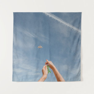 Person, die morgens Drachen fliegt Wandteppich
