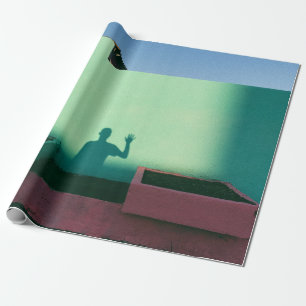 Person, die Schatten auf aquamarine Wandfarbe refl Geschenkpapier