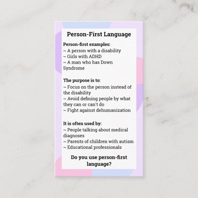 Person First Identity First Comparison Visitenkarte (Vorderseite)