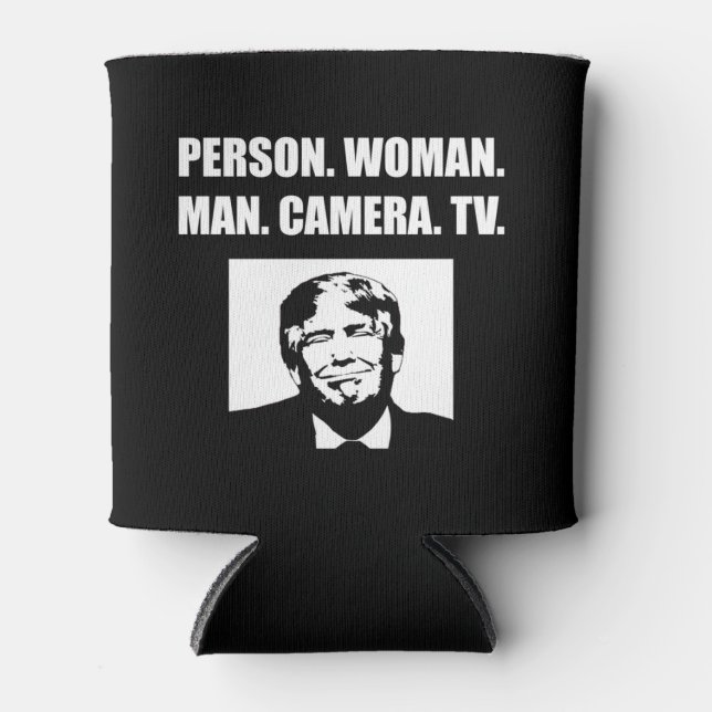 Person. Frau. Mann. Kamera. TV. Anti-Trump Dosenkühler (Vorderseite)